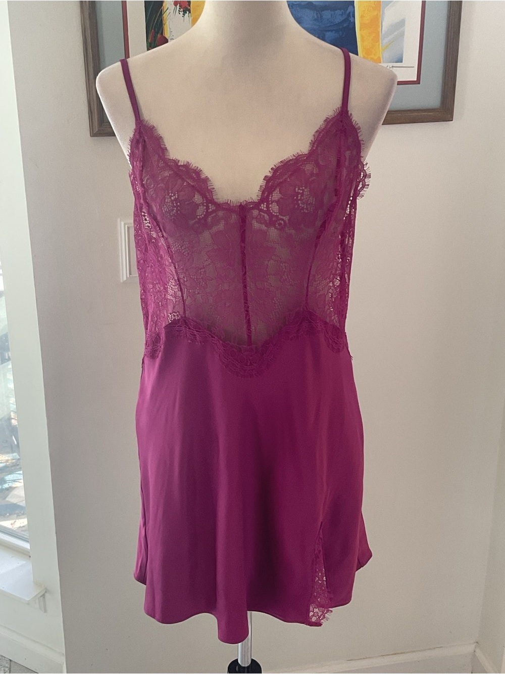 Victoria's Secret Magenta Lace Satin Chemise